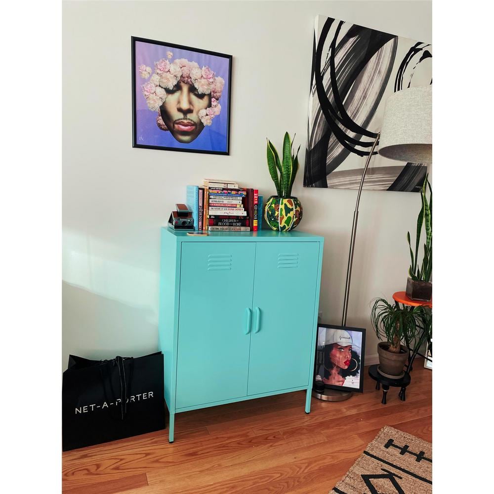 Mint Metal Locker Style Storage Cabinet with Adjustable Shelving
