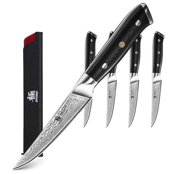 4.5 in. VG10 Damascus Stainless Steel Full Tang V-Edge Steak Knife with G10 Fiberglass Handle (Set of 4)