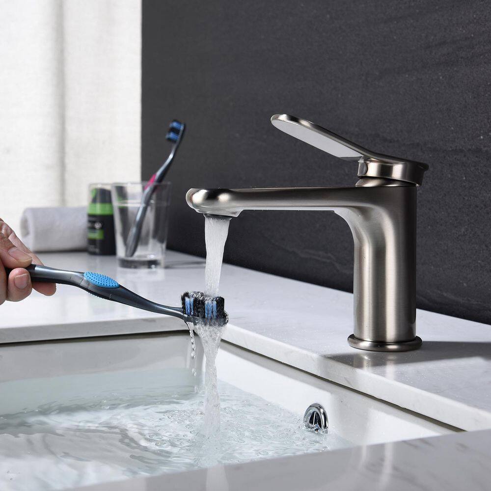 Single Handle Single Hole Bathroom Faucet in Brushed Nickel