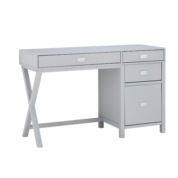Linon Home Decor Sara 48 in. Rectangle Gray Wood 4-Drawer Office Computer Desk