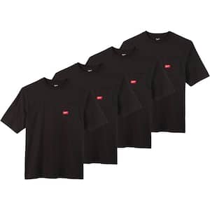 Men's 2X-Large Black Heavy-Duty Cotton/Polyester Short-Sleeve Pocket T-Shirt (4-Pack)