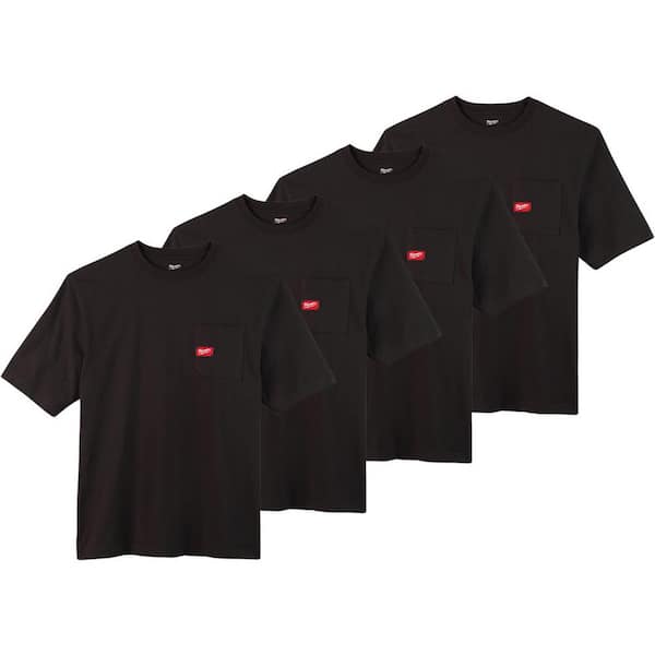 Milwaukee Men's 2X-Large Black Heavy-Duty Cotton/Polyester Short-Sleeve (4-Pack) 601B-2X-X4 - The Depot