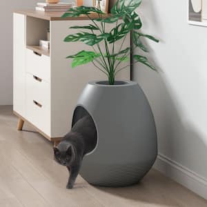 Plant Litter Box with Artificial Plants, DIY Cat Litter Box Furniture, Grey