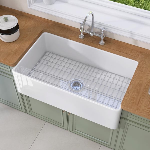 キッチン家電 rink NTQ 36 in. Apron-Front Kitchen Sinks White Single Bowl Drop In