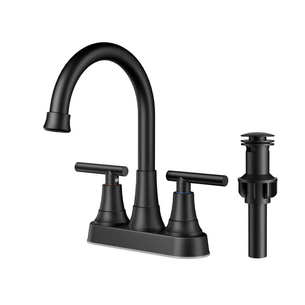 4 in. Centerset Double Handle Bathroom Faucet with Pop-Up Drain in Black price history on PriceWatchPro