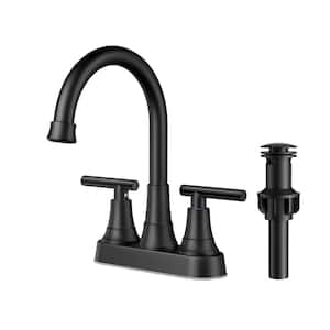 4 in. Centerset Double Handle Bathroom Faucet with Pop-Up Drain in Black