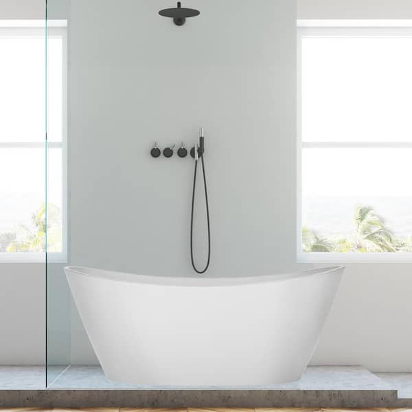 Empava 67 in. Acrylic Flatbottom Not Whirlpool Freestanding Bathtub - Deep Soaking Tub in White