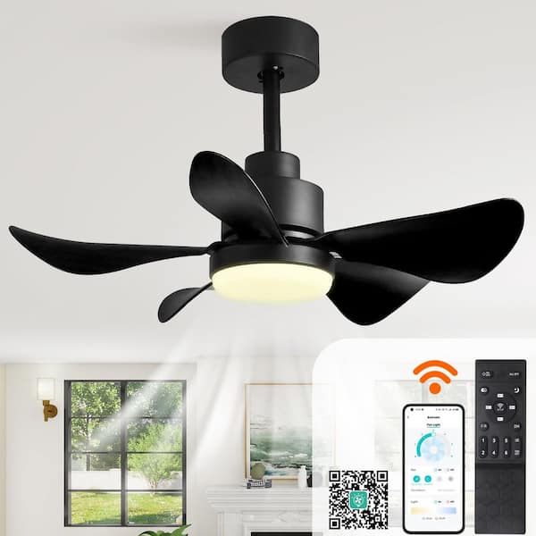 28 In. Downrod Mount Ceiling Fans with Lights and Remote/APP Control, with 5 Reversible Blades,3 Colors,6 Speeds,Black