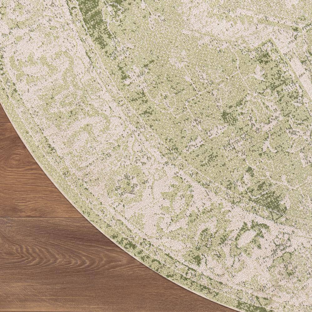 Ivory Green Round Synthetic Medallion Washable Rug 5'3"
