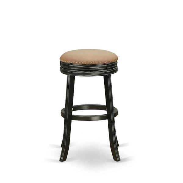 30 in. H Black Counter Height Wooden Barstool Round Shape with Brown Roast PU Leather Upholstered