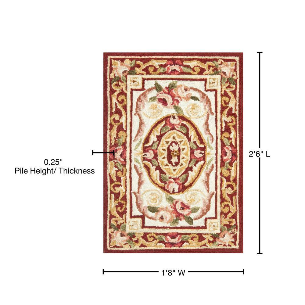 Ivory and Burgundy Floral Hand-Knotted Wool Area Rug