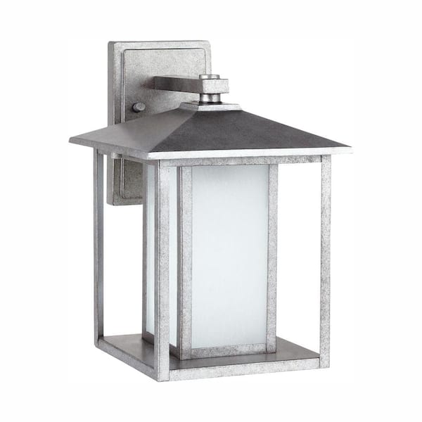Generation Lighting Hunnington 1-Light Outdoor 14 in. Weathered Pewter Wall Lantern Sconce