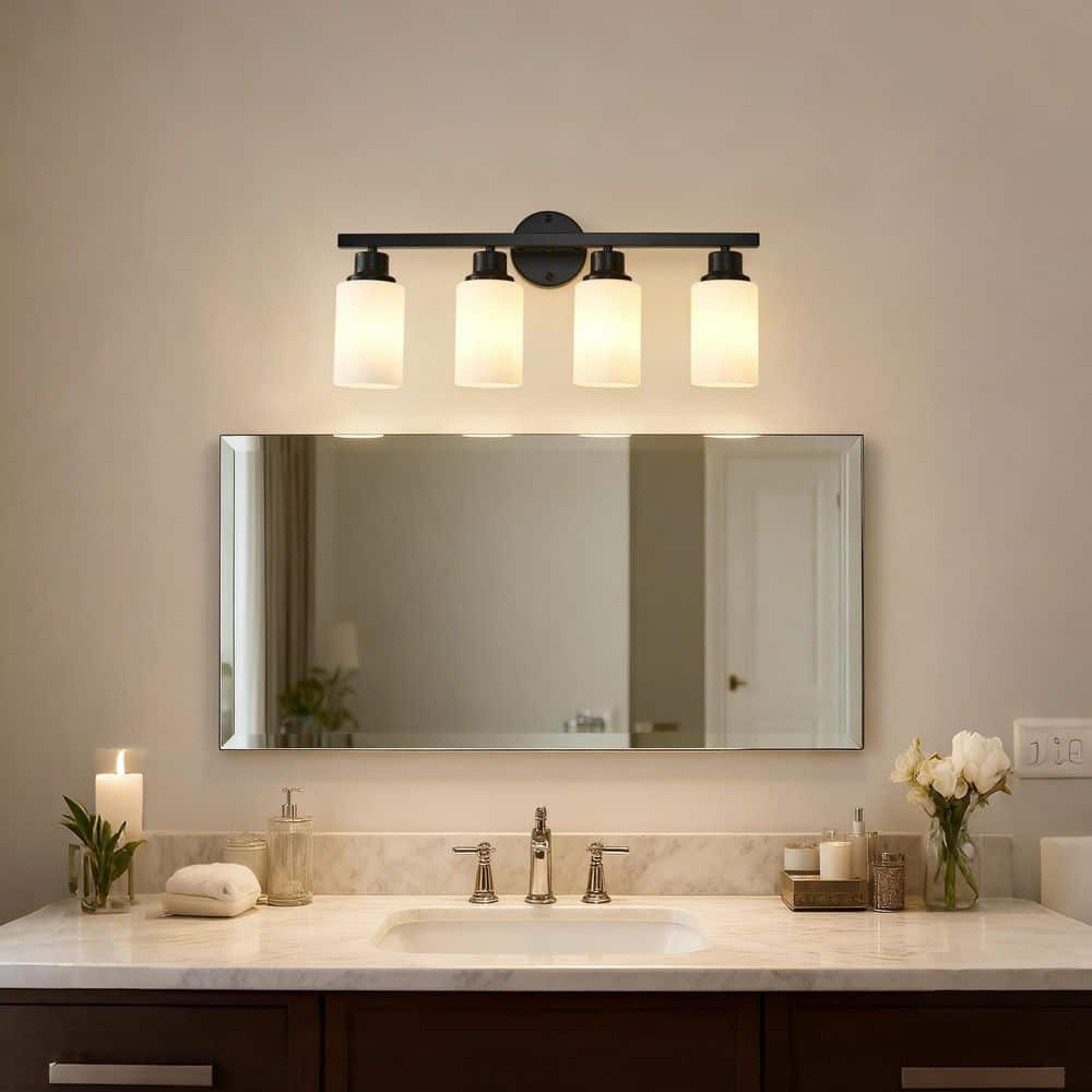 24 in. 4-Light Black Vanity Lights Fixture with Frosted Glass Shades and no bulbs Included price history on PriceWatchPro