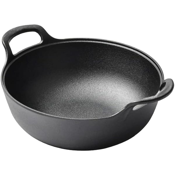 Cast Iron Wok 10 Inch Black Pre-Seasoned Heavy Duty Even Heat Retention Oven Safe Induction Grill Compatible Piece