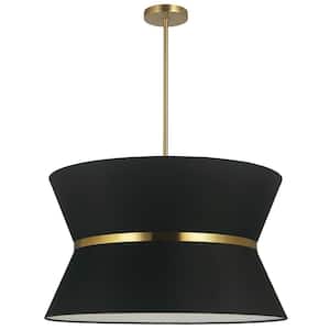 Caterine 4 Light Gold Shaded Pendant Light with Black Fabric Shade