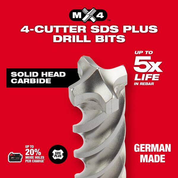 Brand New Milwaukee 48-20-8340 1" x 10" MX4 SDS-Plus 4-Cutter Solid Carbide Bit 