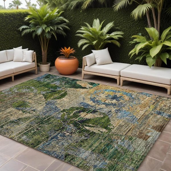 HomeRoots Taupe Blue and Green 10 ft. x 14 ft. Woven Floral