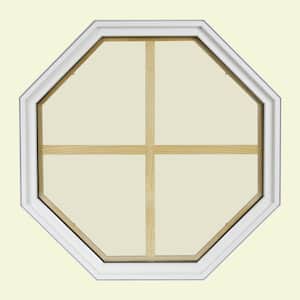 24 in. x 24 in. Octagon White 6-9/16 in. Jamb 4-Lite Grille Geometric Aluminum Clad Wood Window