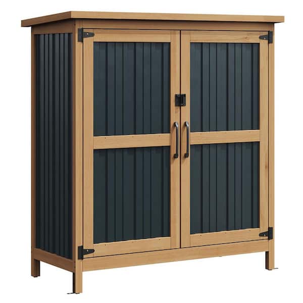 2.6 ft. W x 1.1 ft. D Outdoor Storage Wood Cabinet Shed with Roof, Removable Shelves and Lockable Doors (3 sq. ft.)