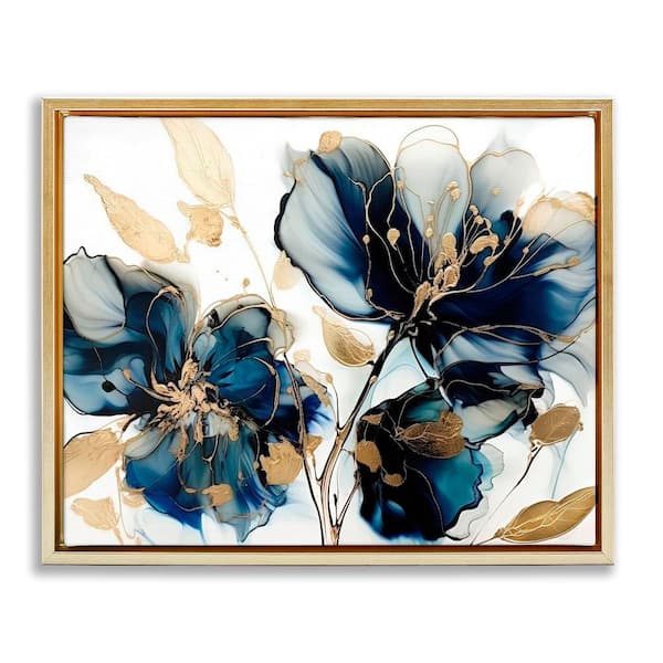 Stupell Industries Blue Swirling Modern Flowers by LSR Design Studio 1-Piece Gold Floater Frame Nature Graphic Art Print 17 in. x 21 in.