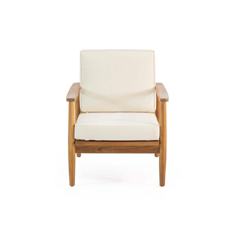 Patio garden wooden outdoor terrace club lounge chair with armrests and whi
