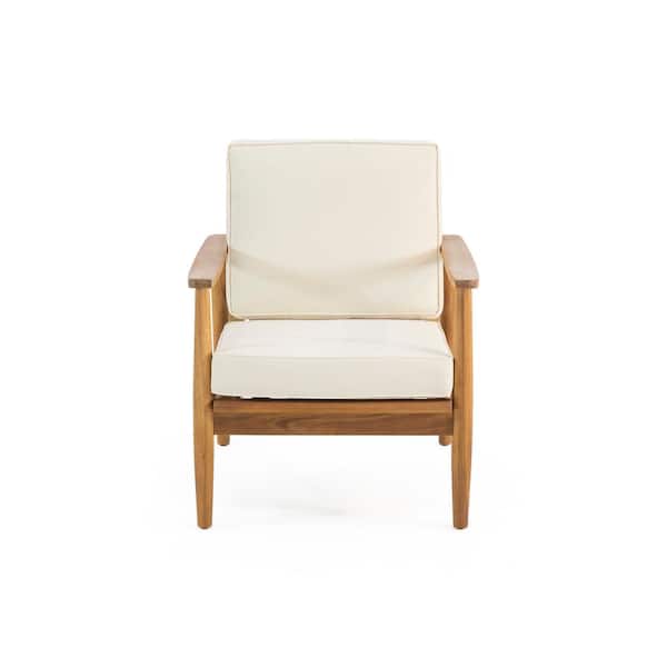 Unbranded Patio garden wooden outdoor terrace club lounge chair with armrests and white cushions