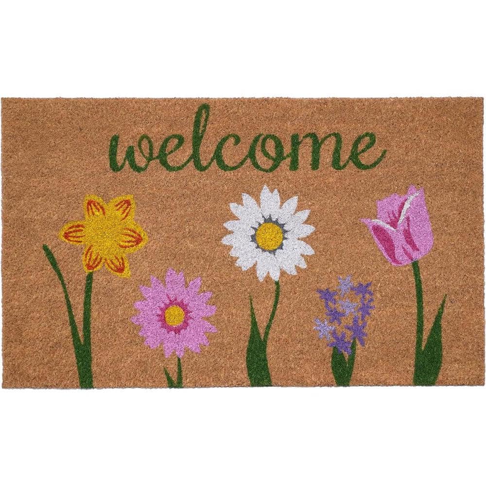 Home Threads Doormat HomeRoots Multi-Colored 29 in. x 17 in. Coir Non-Slip Indoor / Outdoor ...