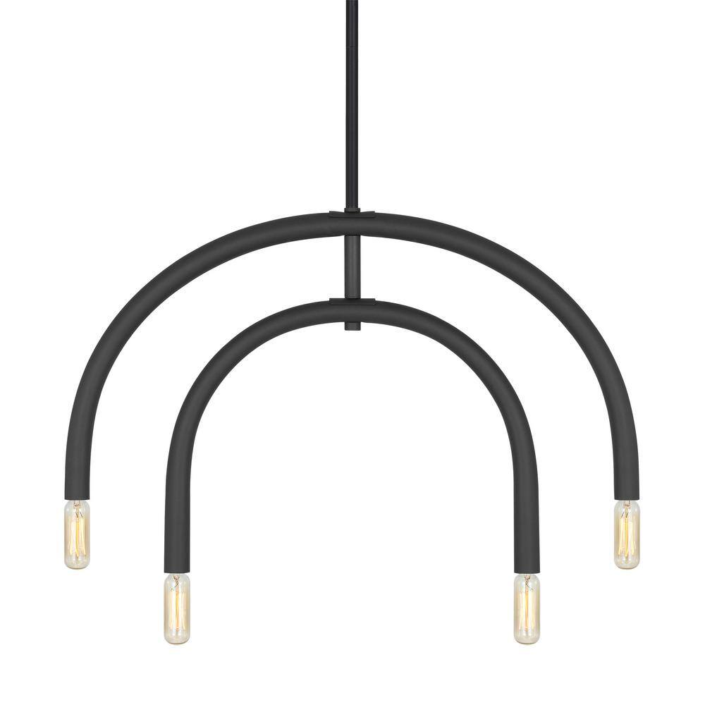 Midnight Black 4-Light Geometric Chandelier with Glass Shades
