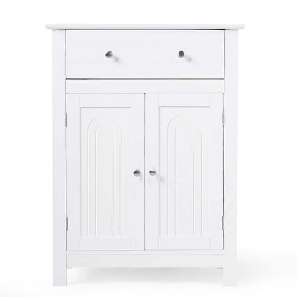 23.5 in. W x 12 in. D x 31.5 in. H Freestanding White Linen Cabinet with Drawer and Adjustable Shelf