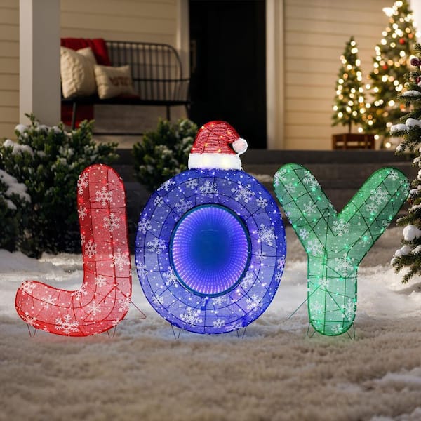 LuxenHome 37 in. 3-Piece Multi-Color JOY Christmas Decoration with