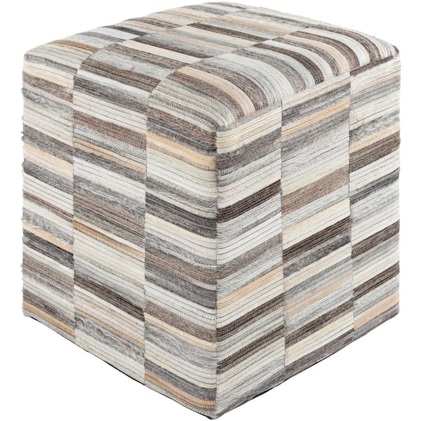 Artistic Weavers Eban Striped Medium Gray Hair On Hide Cube Accent Pouf