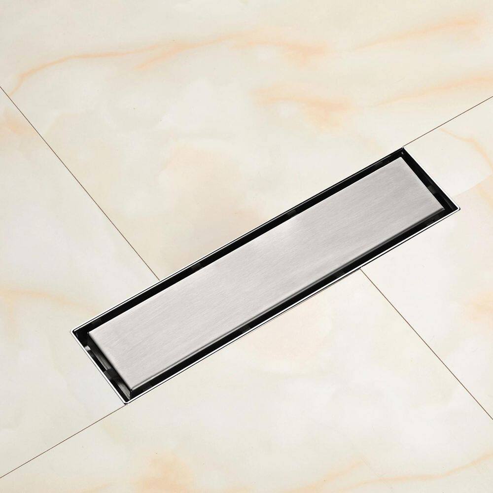 Satico 12 in. Linear Shower Drain with Leveling Feet in Brushed Nickel ...