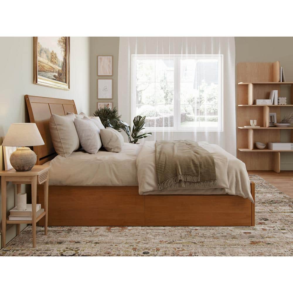 Portland Light Toffee King Wood Platform Bed with Storage Drawers