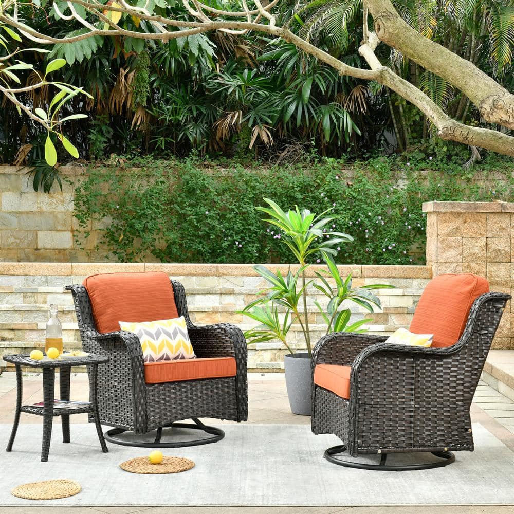 Joyoung Brown 3-Piece Wicker Swivel Outdoor Patio Conversation Seating Set with Orange Red Cushions price history on PriceWatchPro