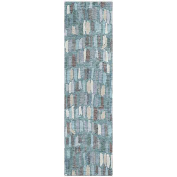 Chantille Machine Washable Indoor/Outdoor Abstract ACN2377 Teal 2 ft. x 7 ft. Runner Rug