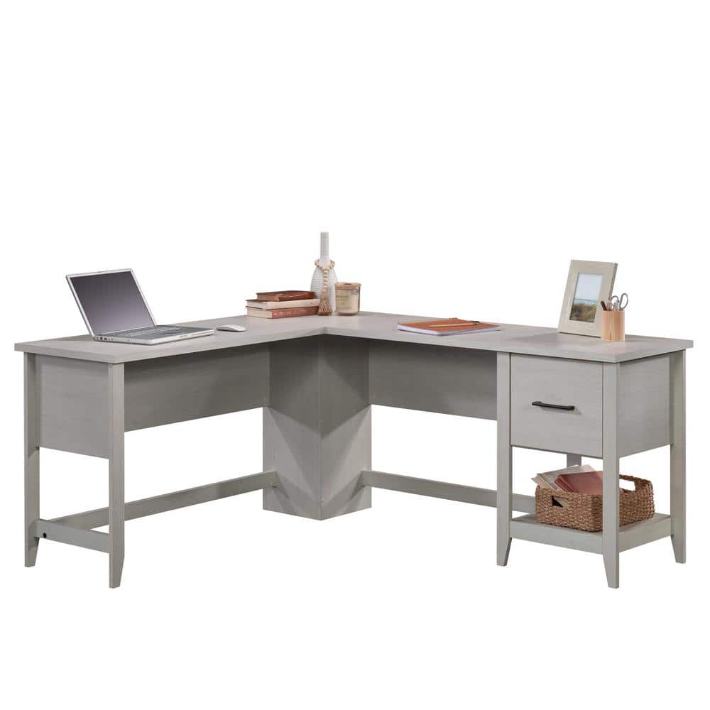 Glacier Oak L-Shaped Executive Desk with Drawer and Filing Cabinet