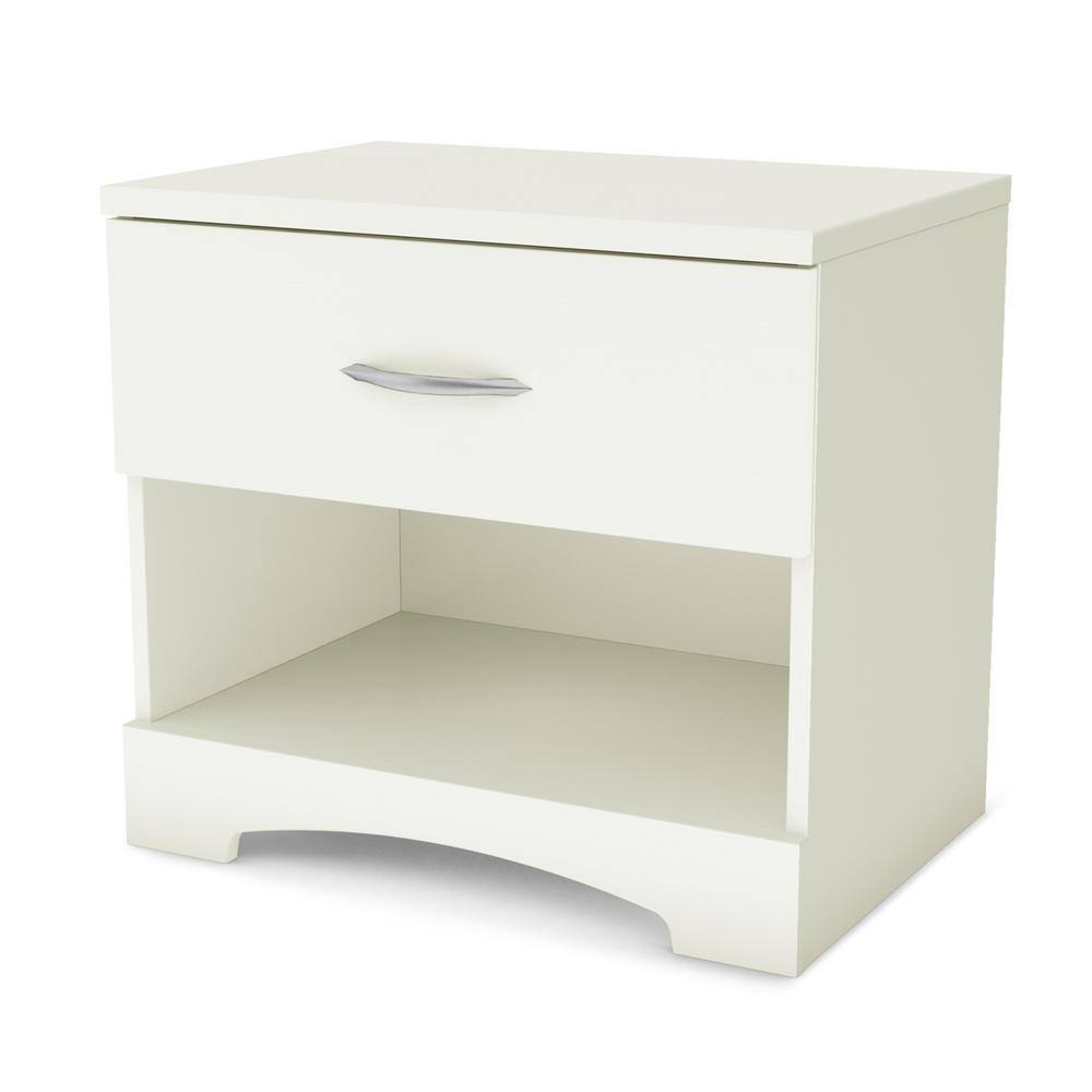 Pure White 1-Drawer Nightstand with Open Shelf