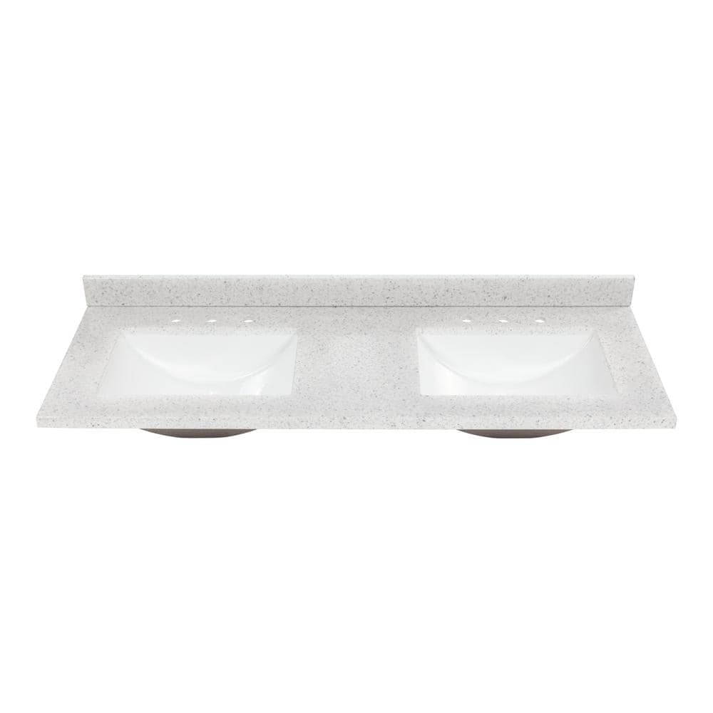 61 in. W x 22 in. D Engineered Stone Composite White Rectangular Double Sin