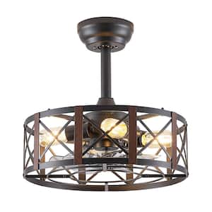 16 in. Indoor/Outdoor Walnut X-Cage Small Ceiling Fan with Lights and Remote