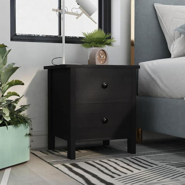 Furniture of America Sakinaw 2-Drawer Black Nightstand (21.26 in. H x 15.45 in. D x 18.9 in. W)