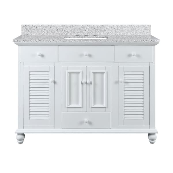 Home Decorators Collection Cottage 49 in. W x 22 in. D x 34.78 in. H Single Sink Freestanding Bath Vanity Cabinet in White with Napoli Granite Top