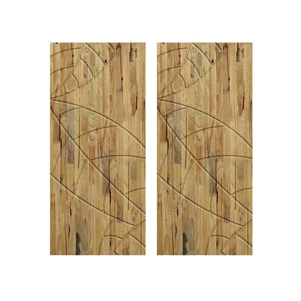 84 in. x 96 in. Hollow Core Weather Oak Stained Pine Wood Interior Double Sliding Closet Doors
