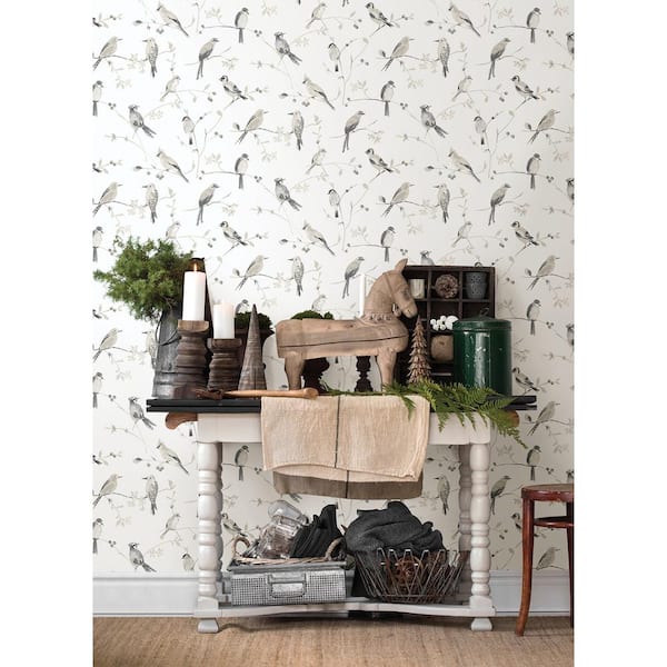 Birdsong Grey Fabric Pre-Pasted Matte Trail Strippable Wallpaper