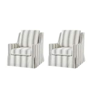 Stewart Strip Traditional Slipcovered Swivel Arm Chair with Sloped Armrest Set of 2