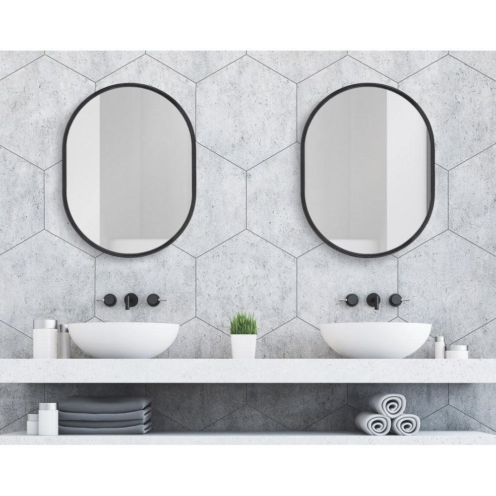 Elegant Full-Length Oval Vanity Mirror in Sleek Black Finish