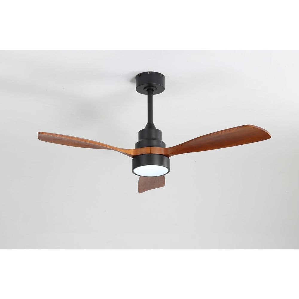 48 in. Indoor/Outdoor Standard Downrod and Flush Mount Solid Wood Black Ceiling fan with Integrated LED light and Remote price history on PriceWatchPro