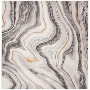 Craft Gray/Gold 10 ft. x 10 ft. Marbled Abstract Square Area Rug