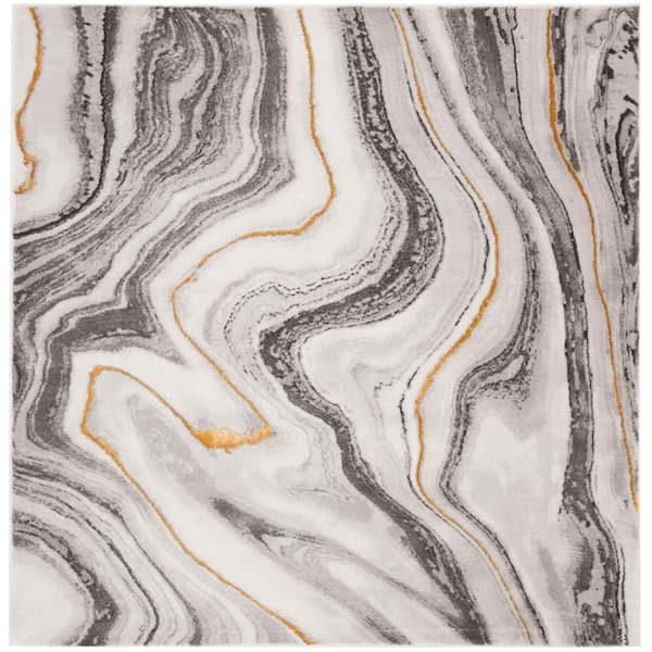 SAFAVIEH Craft Gray/Gold 4 ft. x 4 ft. Square Abstract Marbled Area Rug