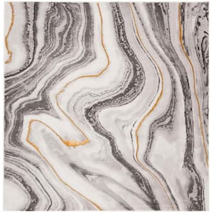 Craft Gray/Gold 5 ft. x 5 ft. Square Abstract Marbled Area Rug