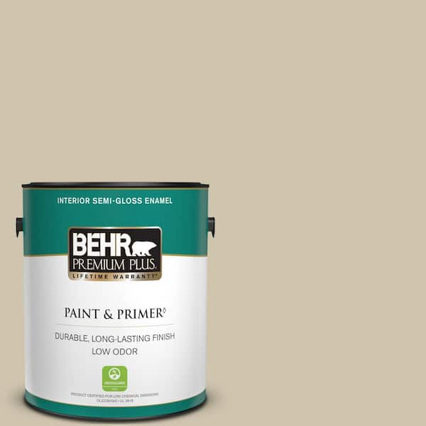 BEHR PREMIUM PLUS 1 gal. Home Decorators Collection #HDC-NT-18 Yuma Sand Semi-Gloss Enamel Low Odor Interior Paint & Primer